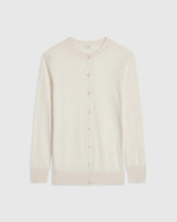 Elegant cream cotton-cashmere cardigan, showcasing refined simplicity and fine craftsmanship.