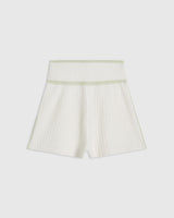 Emello Textured Knit Shorts in white with softly fluted shape and subtle contrast seams.