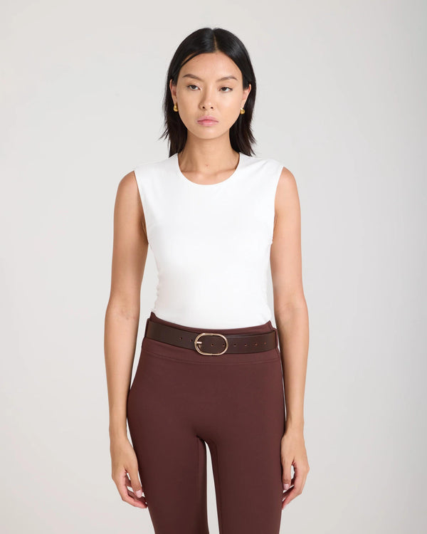 Emello Forma Silky Lyocell Jersey Double-Layer Vest in Cream, featuring a slim fit and crew neck.