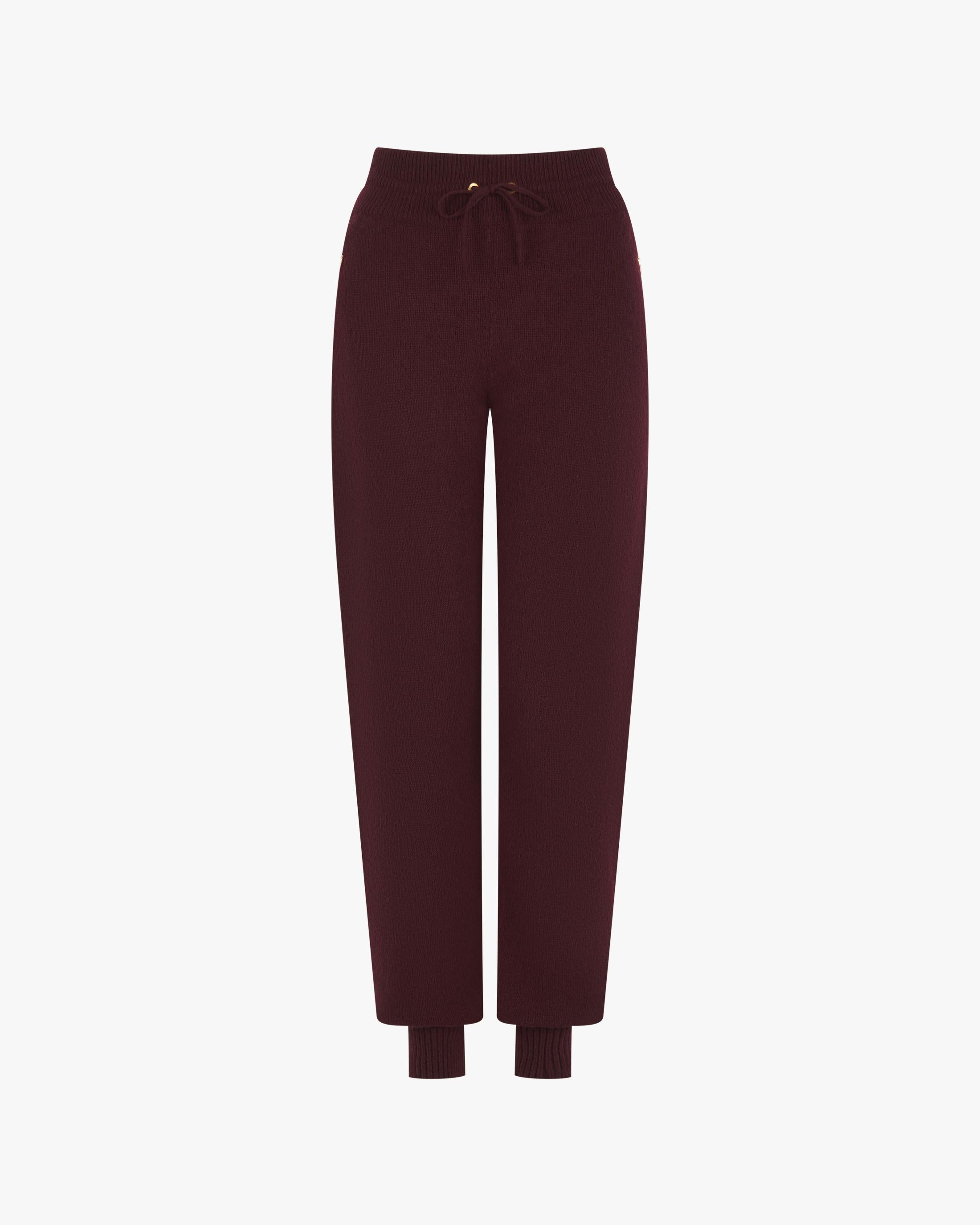 Emello cuffed trouser in merino wool cashmere with ribbed cuffs and gold detailing.