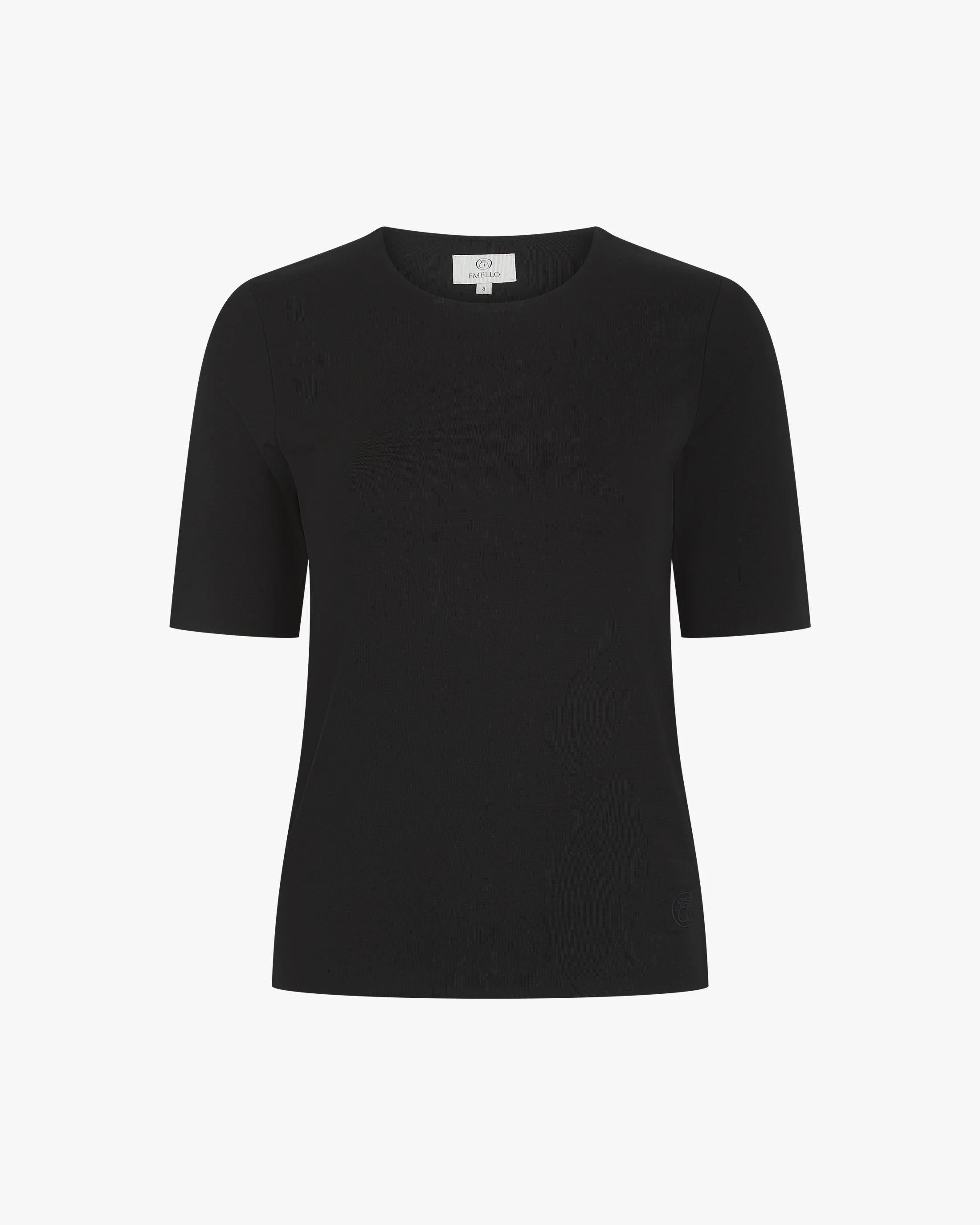 Emello Black Double-Layer Top in Lyocell with Crew Neckline and Short Sleeves