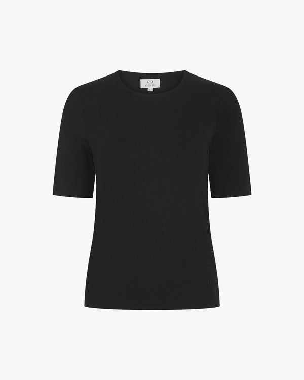 Emello Black Double-Layer Top in Lyocell with Crew Neckline and Short Sleeves