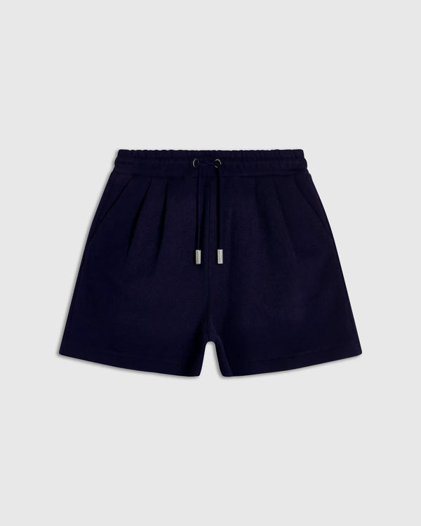 Embroidered Pocket Shorts in Navy with a relaxed, boxy fit by Emello.