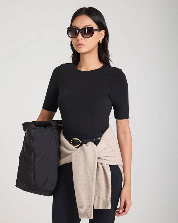 Emello Forma Silky Lyocell Jersey Double-Layer Top in Black with elegant silhouette