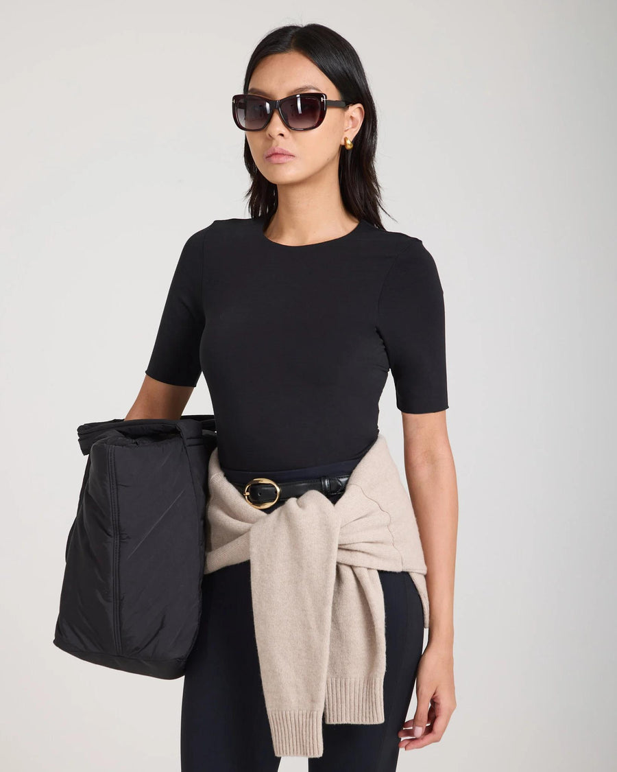 Emello Forma Silky Lyocell Jersey Double-Layer Top in Black with elegant silhouette