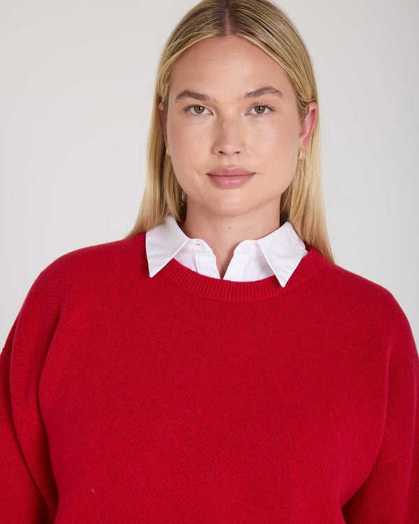 Reversible Jacquard Cashmere Sweater in rich red, showcasing refined tactile elegance.