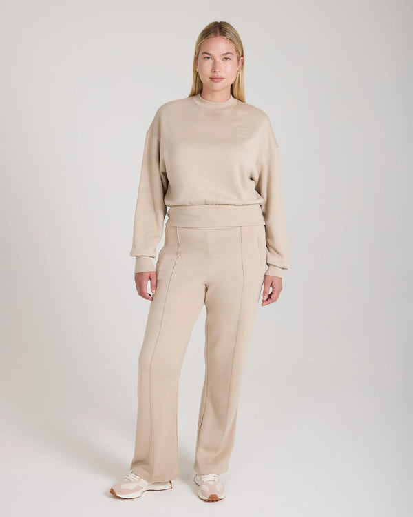 Mello Lyocell Fleece Sweatshirt with debossing in beige - relaxed fit, crew neck, crafted in Portugal.