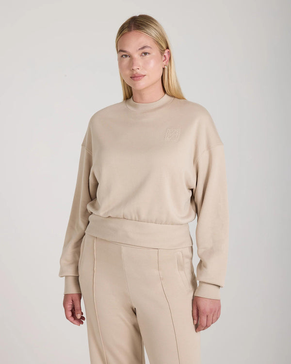 Emello Beige Lyocell Fleece Sweatshirt with Debossed Logo