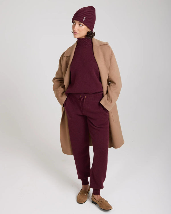 Emello Beanie Hat in Fig, Italian-crafted luxury with a fold-over cuff.