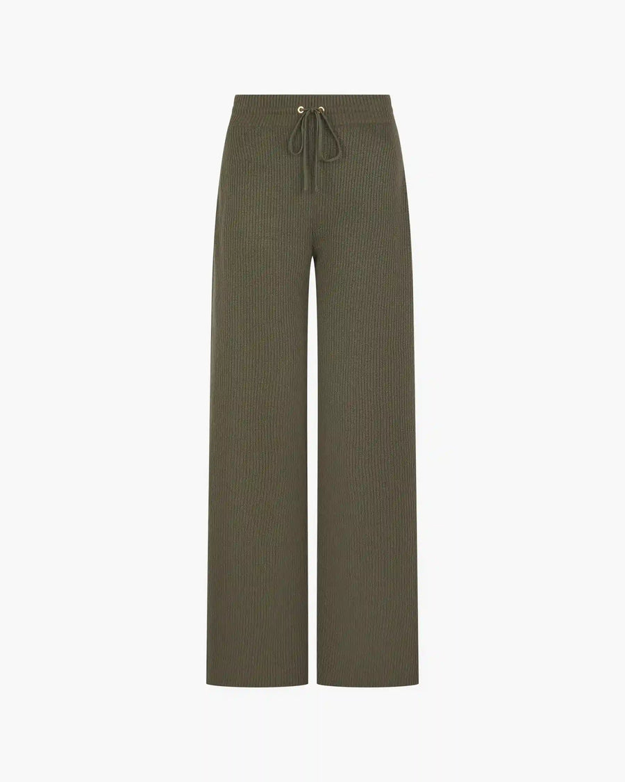 Ribbed Knit Wide-Leg Trouser in Cotton Cashmere