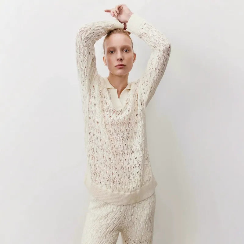 Open Knit Polo Top