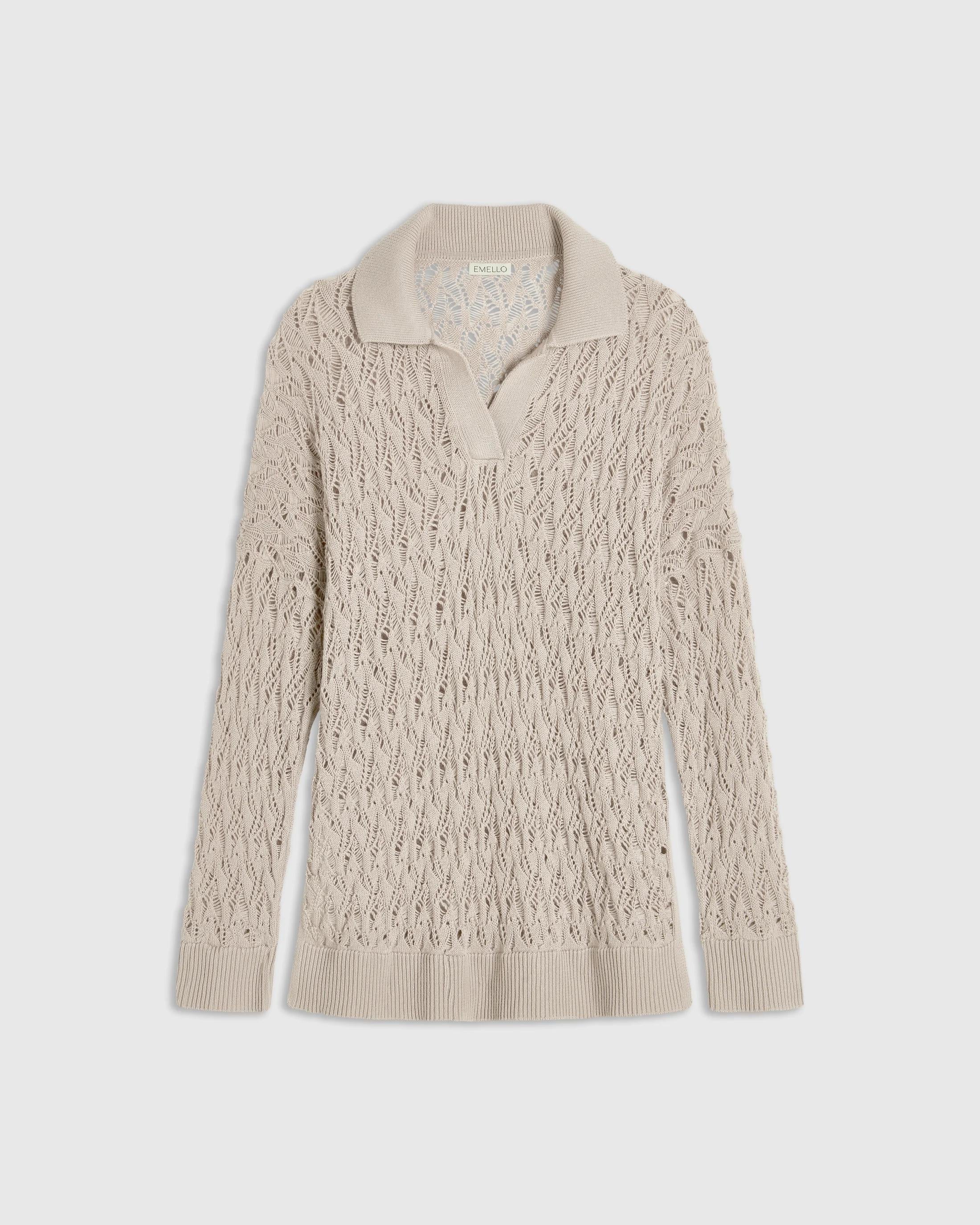 Open Knit Polo Top