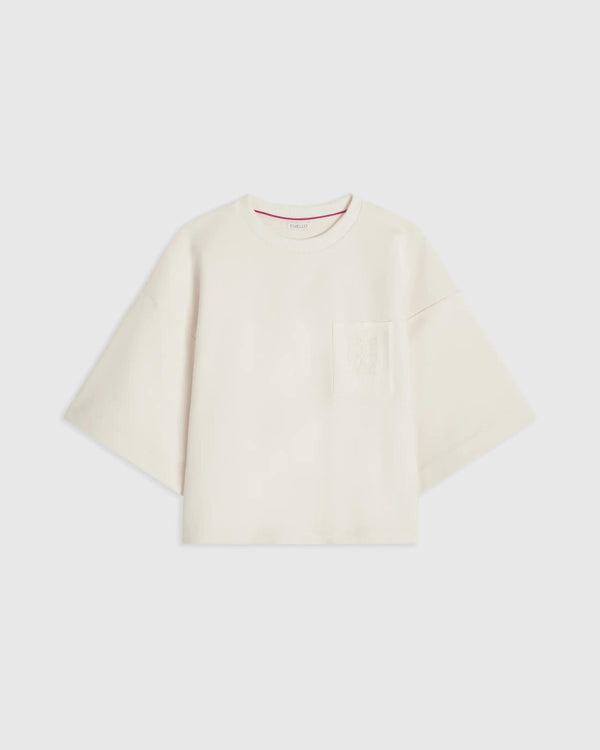 Emello Short Sleeve Pocket Sweatshirt in Cream with relaxed, boxy silhouette and twill chest pocket.