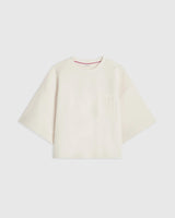 Emello Short Sleeve Pocket Sweatshirt in Cream with relaxed, boxy silhouette and twill chest pocket.