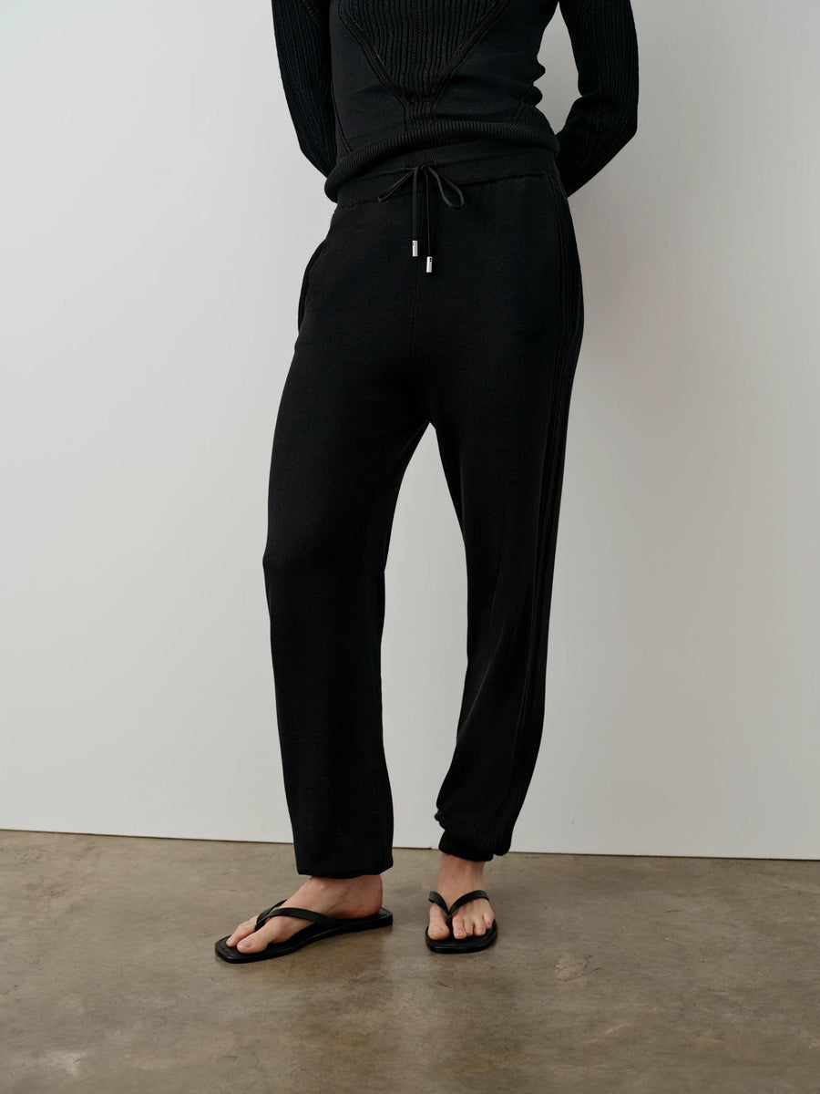 Luxury Silk Blend Pointelle Trousers with Blouson Cuff