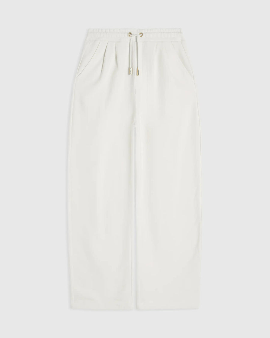 Relaxed Straight Leg Trousers with a drawstring waistband in cream.