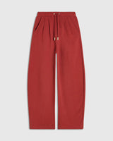 Emello Relaxed Straight Leg Trousers in Muted Rust Red with drawcord waistband and brushed-gold cord ends.