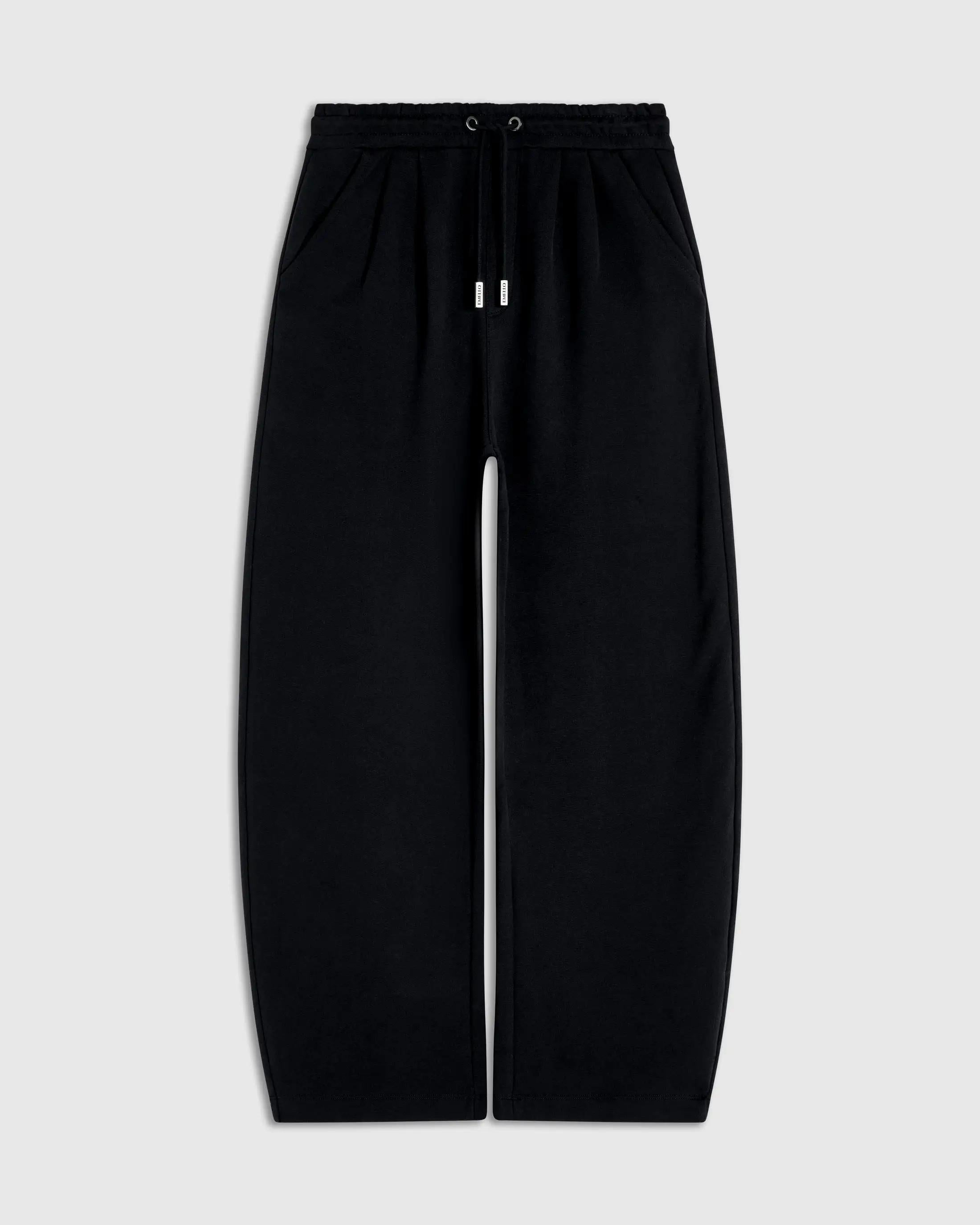 Navy Relaxed Straight Leg Trousers with drawcord waistband and brushed-gold ends.