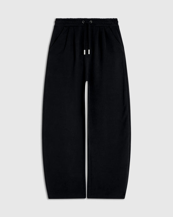 Navy Relaxed Straight Leg Trousers with drawcord waistband and brushed-gold ends.