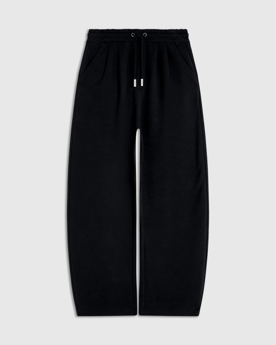 Navy Relaxed Straight Leg Trousers with drawcord waistband and brushed-gold ends.