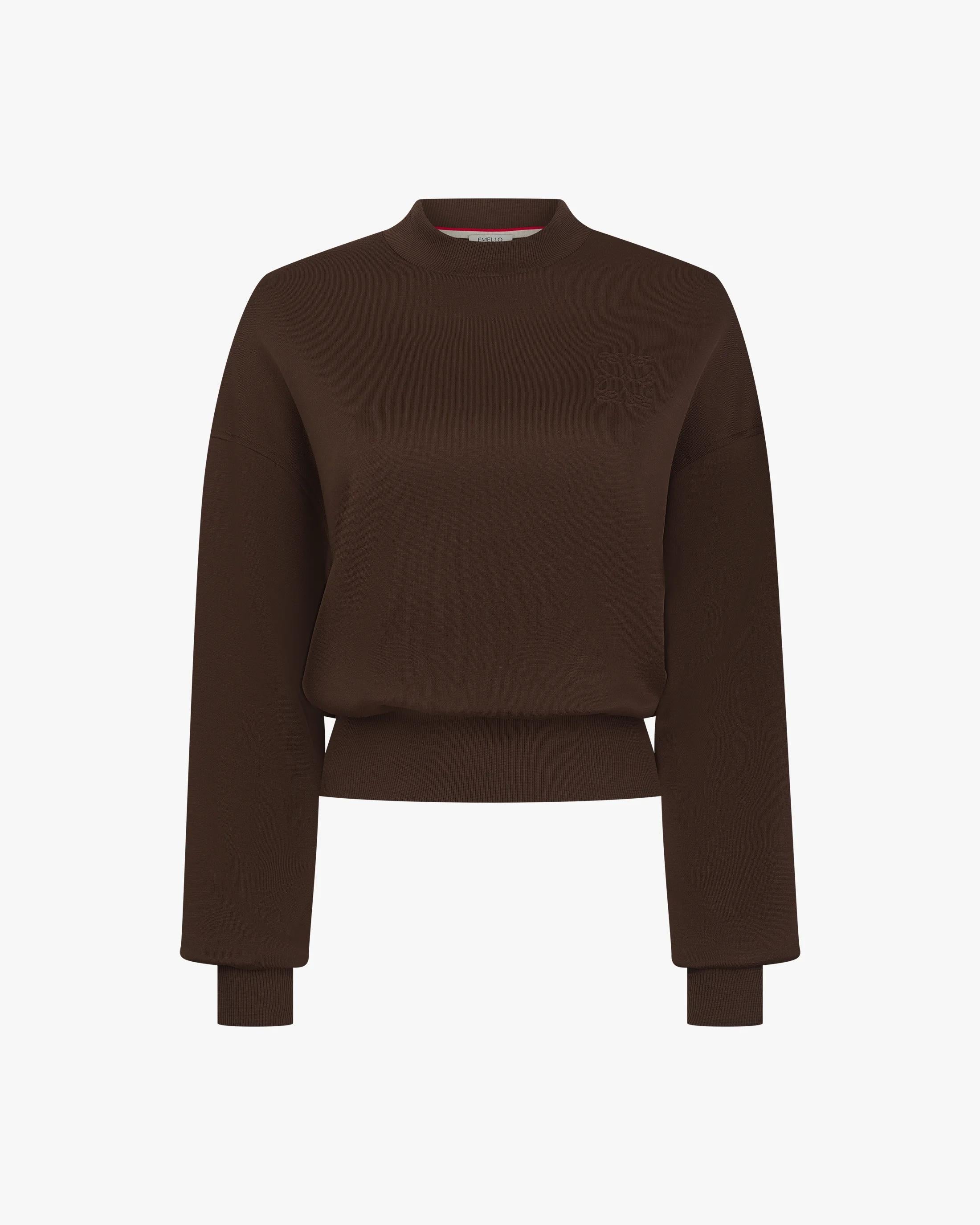 Chicory coffee brown sweatshirt with debossing, relaxed fit, crafted from 100% lyocell