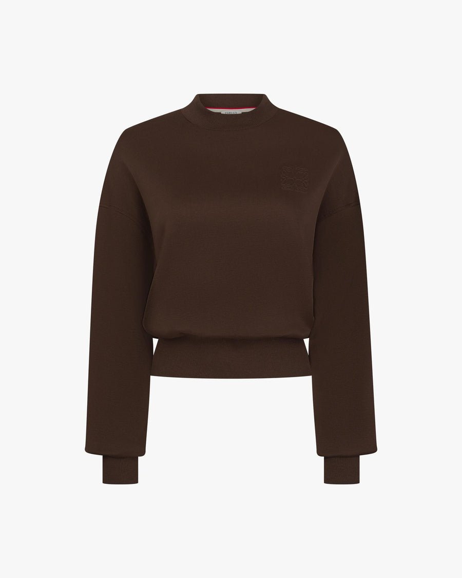 Chicory coffee brown sweatshirt with debossing, relaxed fit, crafted from 100% lyocell