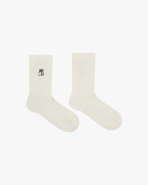 Emello ribbed cotton socks in cream with embroidered logo