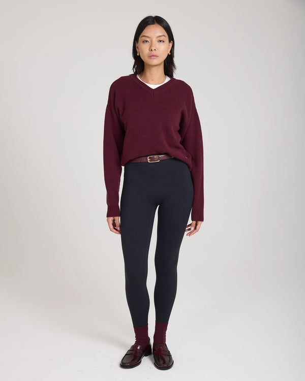 Ribbed Cotton Half-Crew Socks in Fig with Embroidery