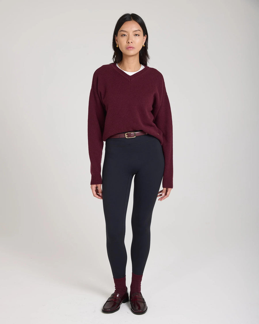 Ribbed Cotton Half-Crew Socks in Fig with Embroidery