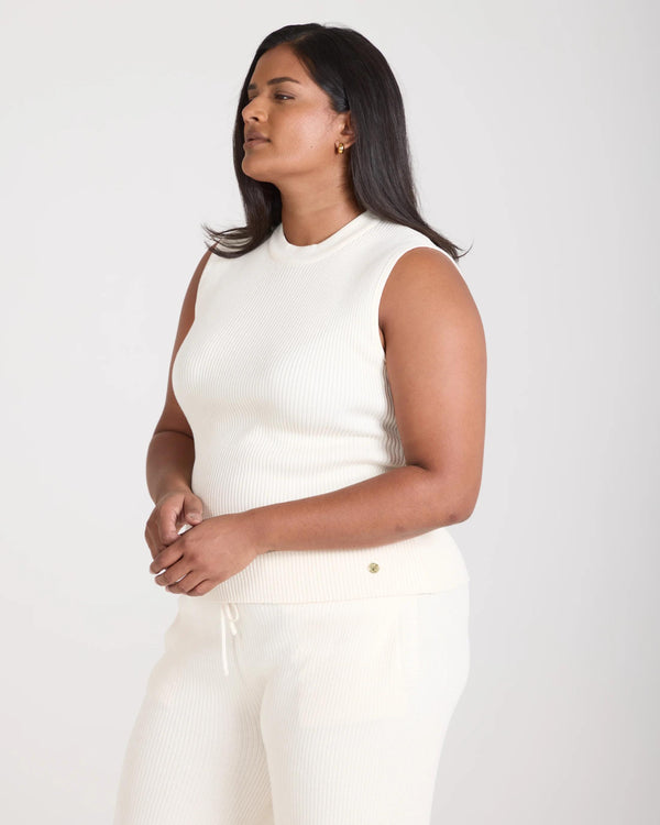 Sorella Ribbed Knit Vest in Cream with Gold-Finish Details