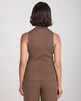 Back view of the Emello Sorella Ribbed Knit Vest in taupe, showcasing the slim fit and ribbed texture.