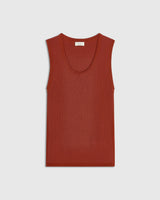 Emello Tonal Ribbed Knit Tank Top in warm rust with ribbed texture and wide shoulders, showcasing a refined scoop neckline.
