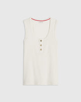 Emello Ribbed Popper Tank Top in Cream, featuring a scoop neckline and metal poppers.