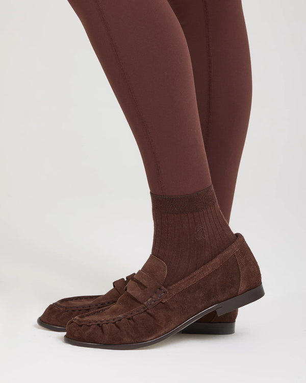 Emello Ribbed Cotton Half-Crew Socks in Chocolate with Embroidered Logo