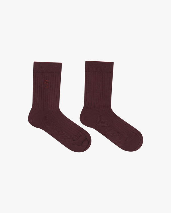 Ribbed purple half-crew socks in cotton with delicate embroidery