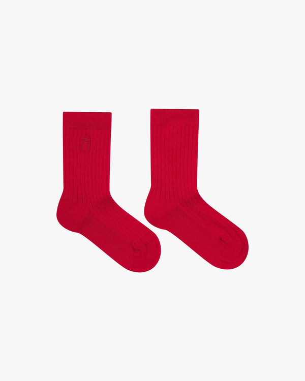 Red ribbed cotton socks with discreet embroidery from Emello.