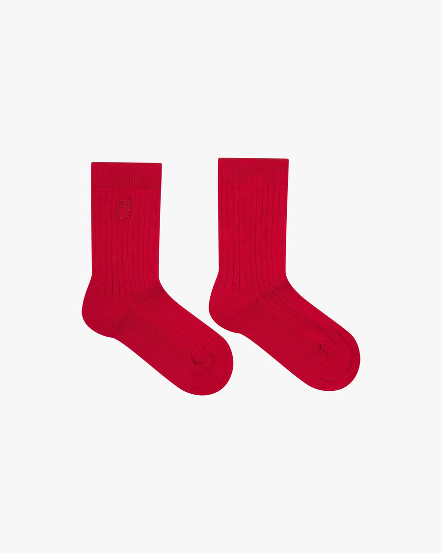 Red ribbed cotton socks with discreet embroidery from Emello.