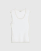 Emello Tonal Ribbed Knit Tank Top in White, featuring a soft scoop neckline and wide shoulders.