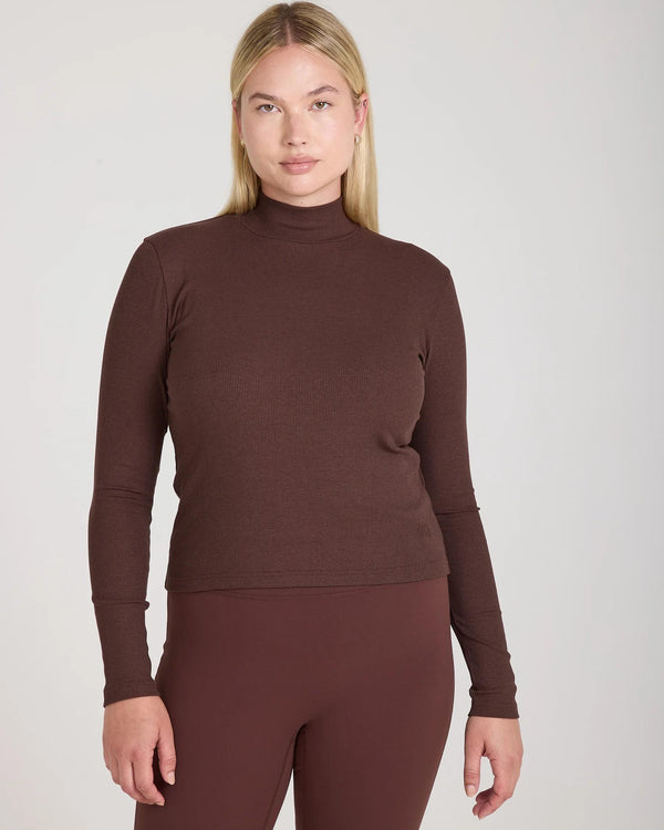 Emello Forma Ribbed Lyocell-Cotton Blend Chocolate Turtleneck