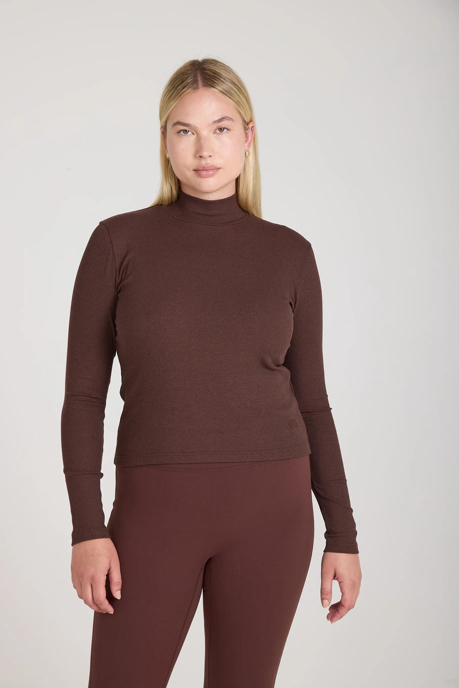 Emello Forma Ribbed Lyocell-Cotton Blend Chocolate Turtleneck