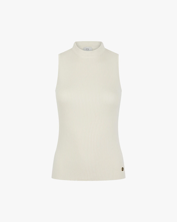 Cream ribbed vest in cotton-cashmere with a slim fit and gold hardware detail.