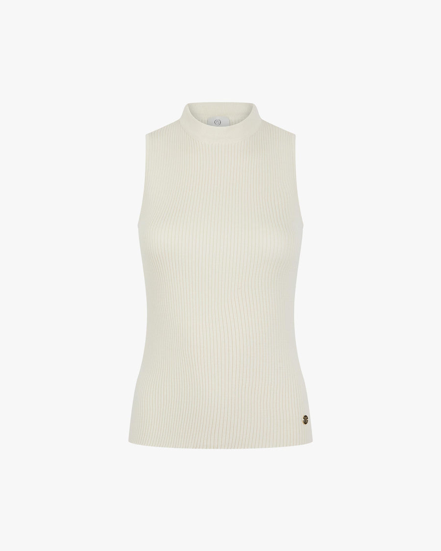 Cream ribbed vest in cotton-cashmere with a slim fit and gold hardware detail.