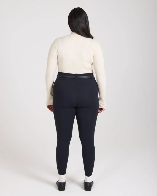 Back view of Emello Forma Super Soft Sculpting Leggings With Belt Loops in Black.