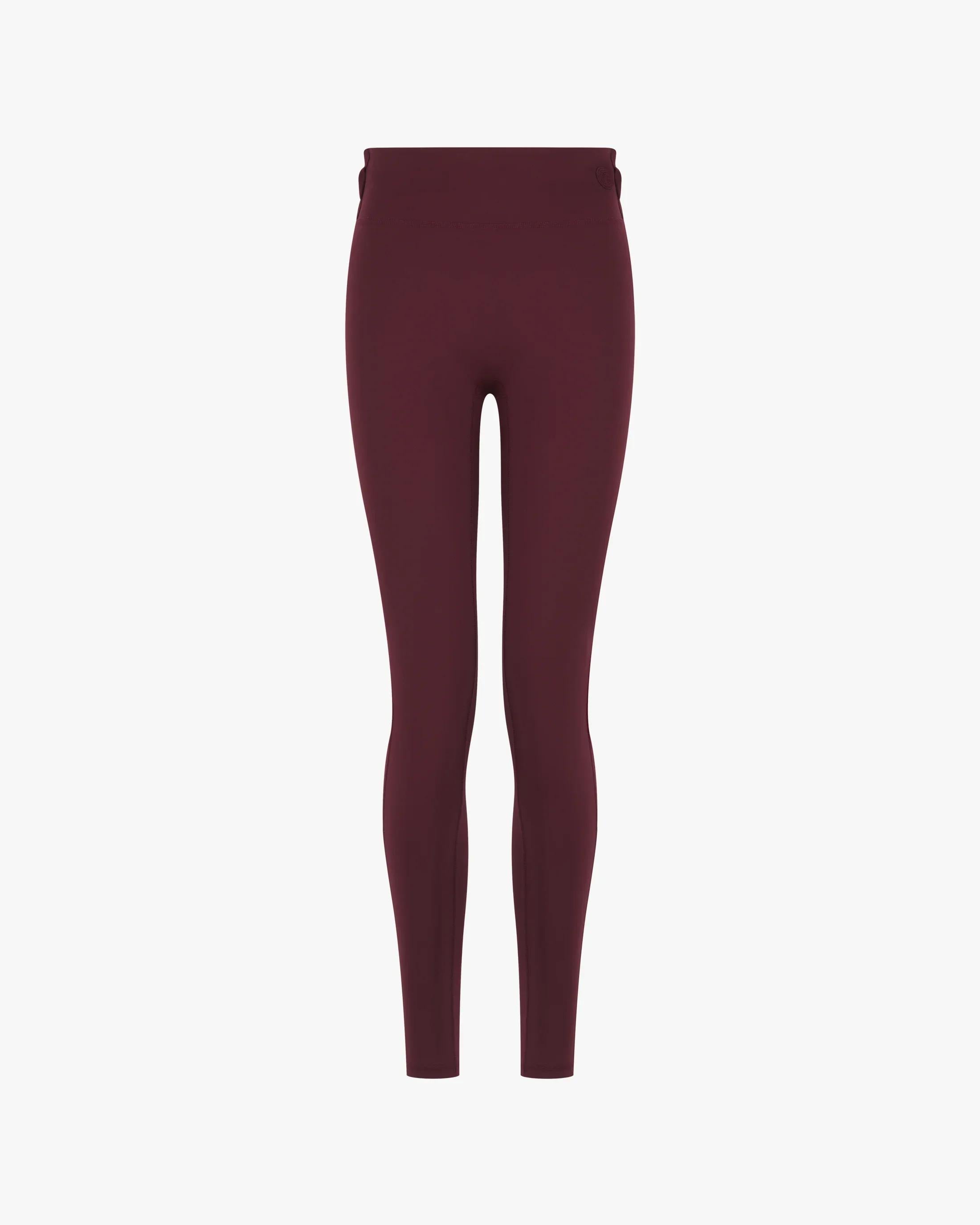 Purple Emello Leggings with belt loops, showcasing a high-waisted, sculpting silhouette.