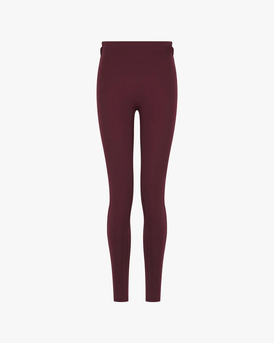 Purple Emello Leggings with belt loops, showcasing a high-waisted, sculpting silhouette.