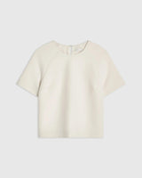 Emello Structured Short Sleeve Top in Cream with sculptural silhouette and clean round neckline.