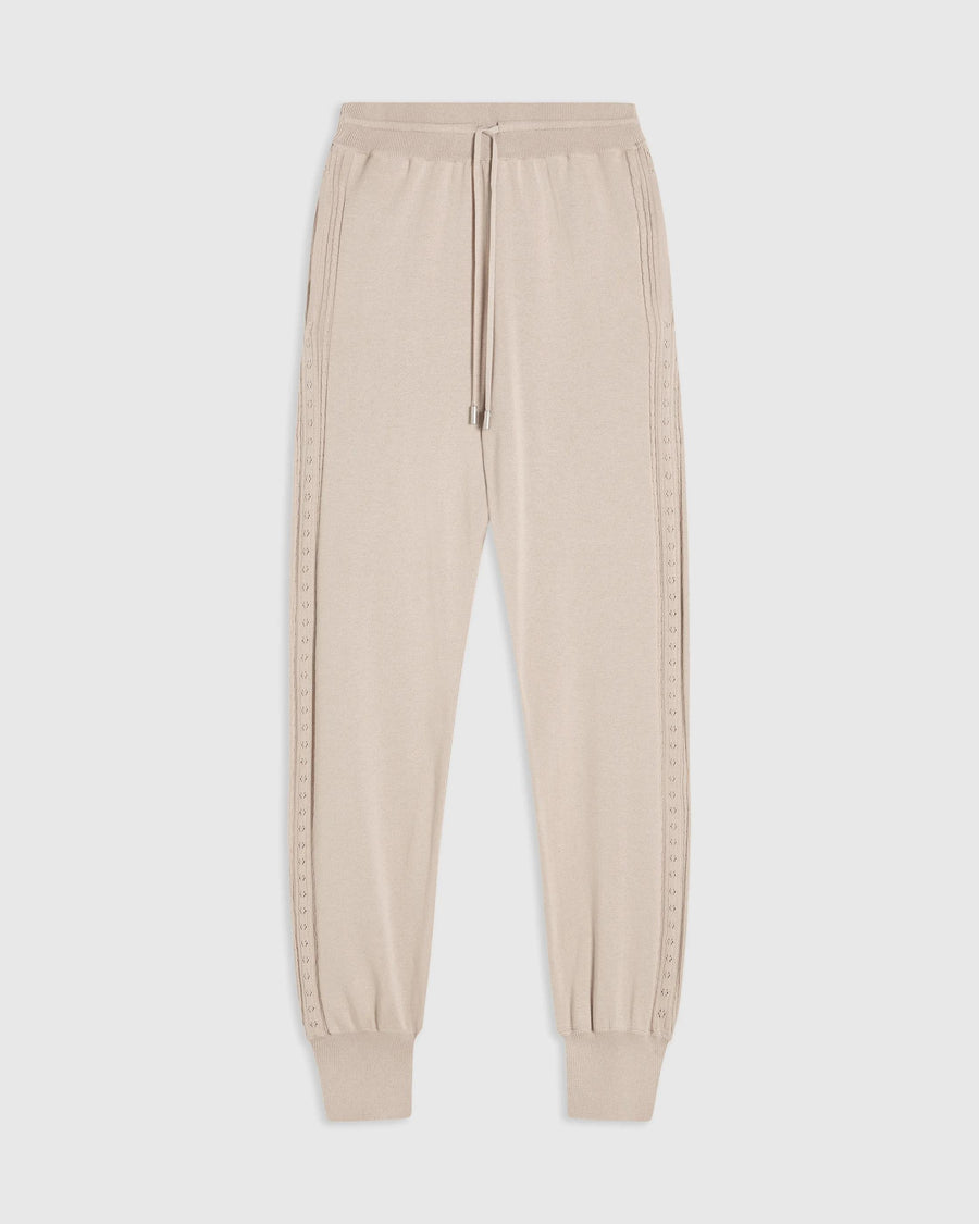 Silk Blend Pointelle Trousers featuring a gentle blouson cuff in a neutral tone.