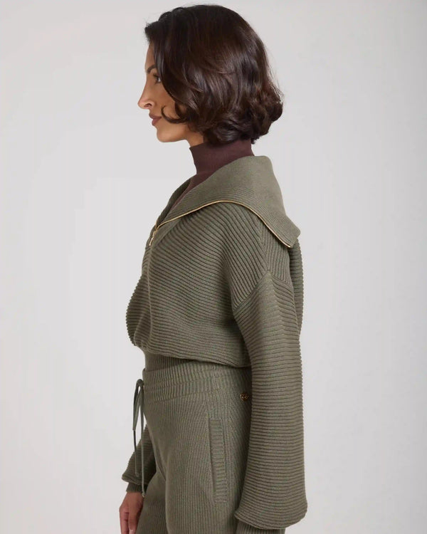 Ribbed Half Zip Sweater in Cotton Cashmere