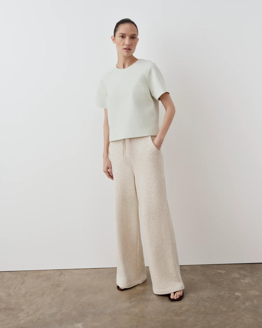 Structured Short Sleeve Top in Mist Green worn by a model with a clean, minimal setup.