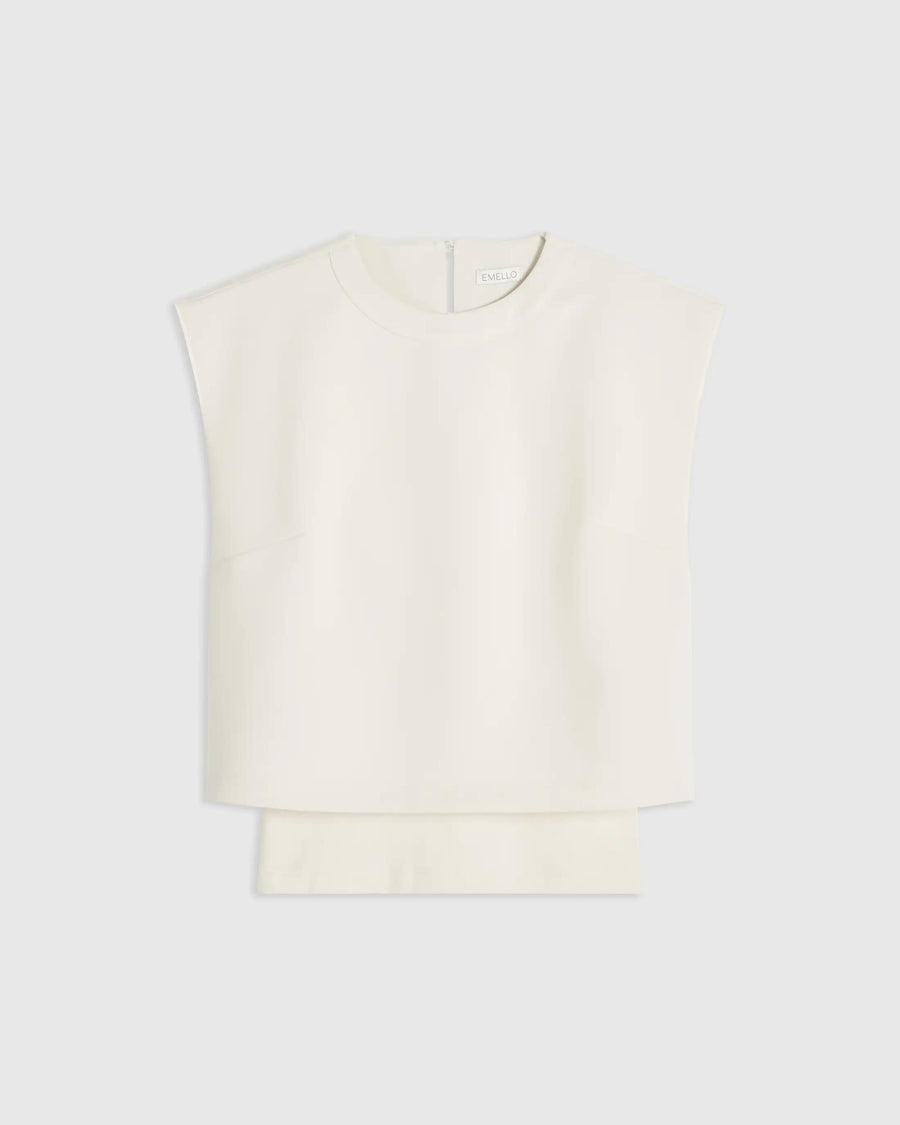 Structured Layered Vest in cream with sculpted silhouette by Emello.